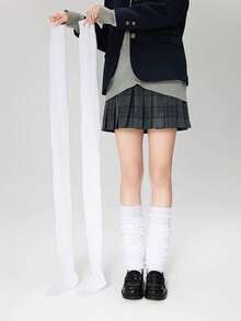 1 Pair Women's Loose Elephant Pattern Knitted Leg Warmers, Comfortable Thigh High Socks, Collegiate Style Over-The-Knee & Calf Socks, Knitted Bubble Long Socks, Suitable For Pairing With Various Casual Outfits, Comfortable And Warm. - White - View 4