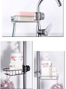 1pc Kitchen Faucet Caddy, Stainless Steel Bathroom Organizer Rack, Storage, Neat For Kitchen, Bathroom, Dorm, Kitchen Supplies, Bathroom Accessories, Back To School