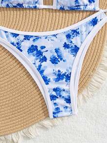 Floral & Leaf Print Hollow-Out Zipper Design - Printing - View 5