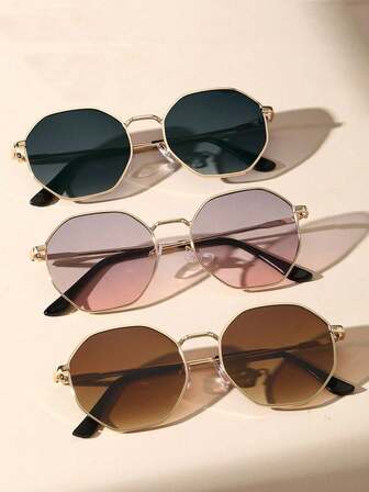 3 件装经典金属几何框架时尚黑粉色时尚眼镜，适合音乐派对度假日常生活户外服饰配饰