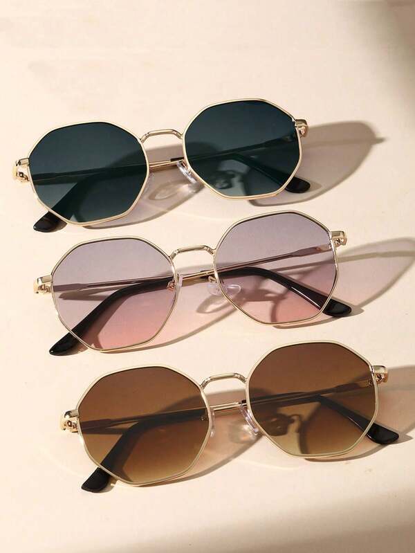 3 Peças Óculos de Moda Clássicos de Armação Geométrica de Metal Preto e Rosa, Acessórios de Vestuário para Festa de Música, Férias e Uso Diário