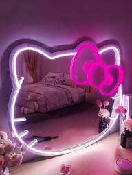 Sanrio 1pc Bedroom Wall Mirror Anime KT Cat Neon Lights, Dressing Table, Dressing Room, Living Room, Hallway, Neon Lights, Mirror Strip Dimmable LED Light Strip, Home Bathroom Decoration, Dressing Light USB/Battery Powered LED Neon Lights, Pink Bedroom Wall Decoration, Suitable For Rooms, Valentine's Day Parties, Birthdays, Wedding Gifts, Home, Christmas Decoration, Giving To Girlfriends, Wives, Friends, Family Bathroom Accessories Back To School