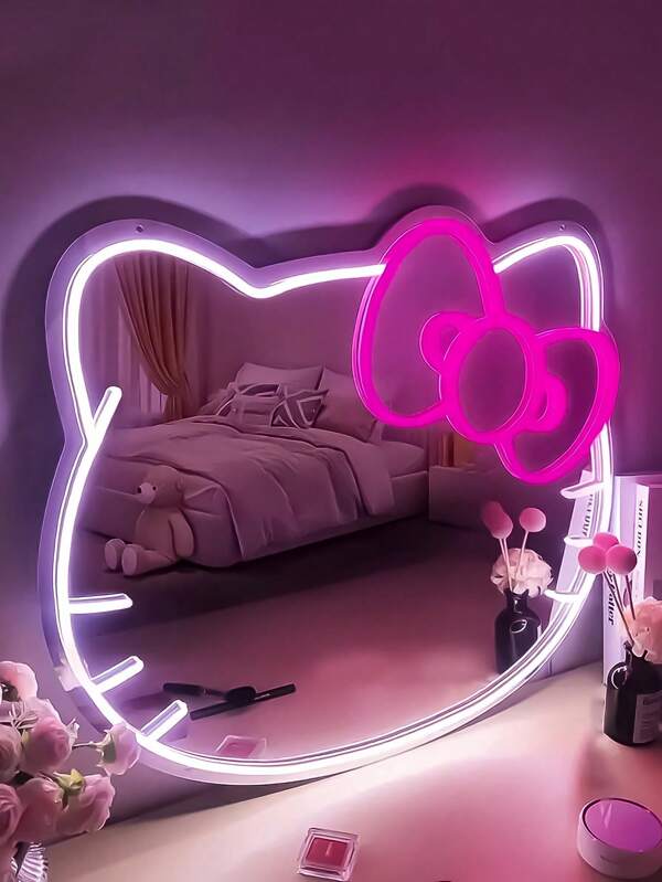 Sanrio 1 Stück Schlafzimmer Wandspiegel Anime KT Katze Neonlichter, Schminktisch, Ankleidezimmer, Wohnzimmer, Flur, Neonlichter, dimmbare LED-Lichtleiste, Badezimmerdekoration, Schminktischbeleuchtung USB/Batterie betrieben LED-Neonlichter, rosa Schlafzimmer Wanddekoration, geeignet für Räume, Valentinstag Partys, Geburtstage, Hochzeitsgeschenke, Zuhause, Weihnachtsdekoration, Geschenke für Freundinnen, Ehefrauen, Freunde, Familienbadezimmer Accessoires Einschulung