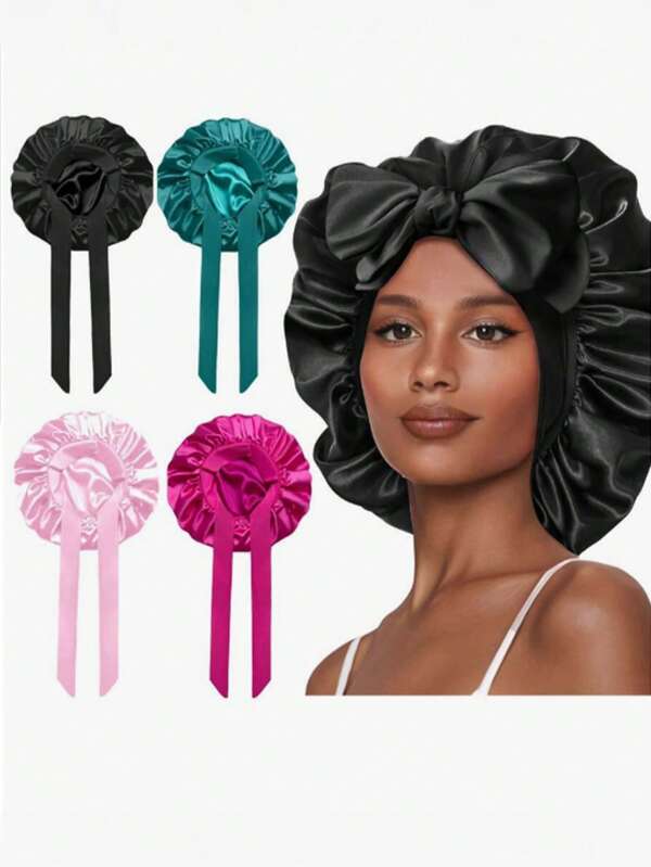 1-Piece Set Of Women's Elastic Band Hair Cap, Silk Smooth, Solid Color Satin Hair Cap, Elastic Ribbon Can Be Tied With A Bow Hair Cap, Solid Color Imitation Silk Sleeping Cap, Wide Brim Turban Hat, Silk Sleeping Cap, Night Sleeping Cap, Curly Scarf With Hair Band, Casual Home Daily Hair Care Cap