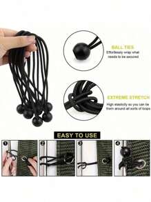 Set Of 5/10/20 Elastic Ball Bungee Cords With Hooks For Tent, Tarpaulin And Canopy