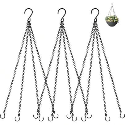 3pcs Hanging Baskets Chains 4 Leads Hanging Chains Flower Pot Hanger Replacement Plant Hangers For Planters, Lanterns,Baskets Bird Feeders And Other Ornaments