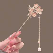 1 Stück Kirschblüten Haarkamm, Vintage Blumen Haaraccessoire für Frauen, elegante Hanfu Haarspange, quastenbesetzter Cheongsam Haarclip