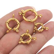 1pc 304 Stainless Steel 18K Gold Plated Round Spring Lobster Clasp Necklace Bracelet Connector, DIY Jewelry Making Accessory