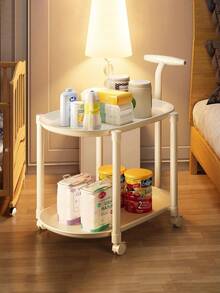 1pc Living Room Sofa Side Table Storage Rack, Portable Small Cart, Minimalist Design, Multifunctional Floor Standing Organizer Desk - White - View 5