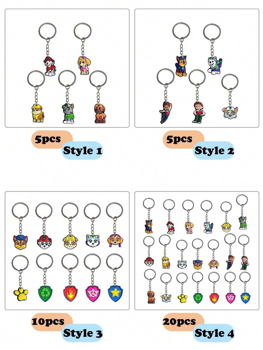 Llaveros de Paw Patrol, llaveros de goma blanda de dibujos animados de PVC, llaves de coche, mochilas, colgantes y accesorios - Multicolor - Ver 1