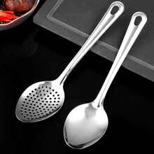 1pc/2pcs Stainless Steel Serving Spoon - Large Size, Ergonomic Metal Self-Serve Spoon, Suitable For Hotel, Cafeteria, Home Use And Outdoor Picnic, Elegant And Durable