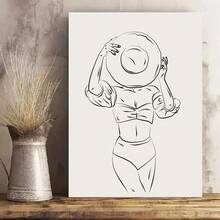 Framed Monem Art Woman Poster, Retro Swimsuit Print, Bikini Art, Swimming Art, Line Art, Sketch Art, Abstract Art, Chic Boho Art, Great Living Room Or Office Wall Decor, Canvas Wall Art, Poster, For Living Room, Bathroom, Bedroom, Office, Home Decor - Framed - View 1