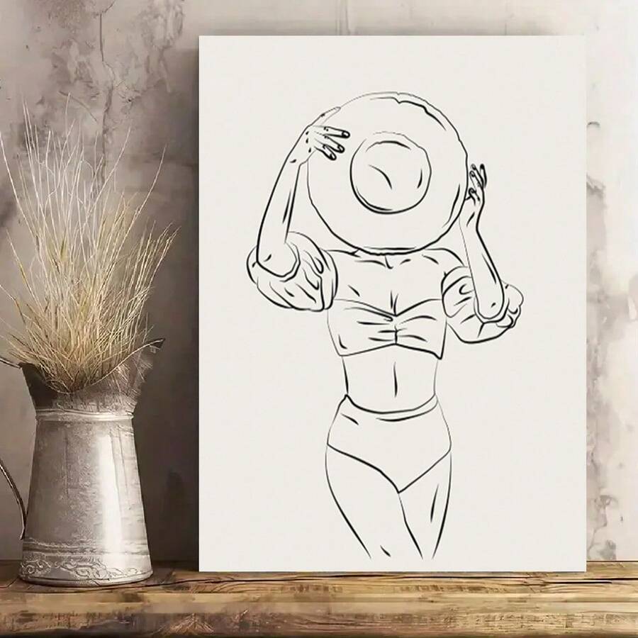 Framed Monem Art Woman Poster, Retro Swimsuit Print, Bikini Art, Swimming Art, Line Art, Sketch Art, Abstract Art, Chic Boho Art, Great Living Room Or Office Wall Decor, Canvas Wall Art, Poster, For Living Room, Bathroom, Bedroom, Office, Home Decor - Framed - View 1