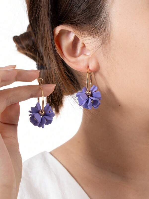 European & American Style Floral Petal Charm Earrings, Fresh & Sweet Fashion Exaggerated Hoop Earrings For Women, Daily Wear, Suitable As Gift, Available In Red Gift Box & White Card Packaging
