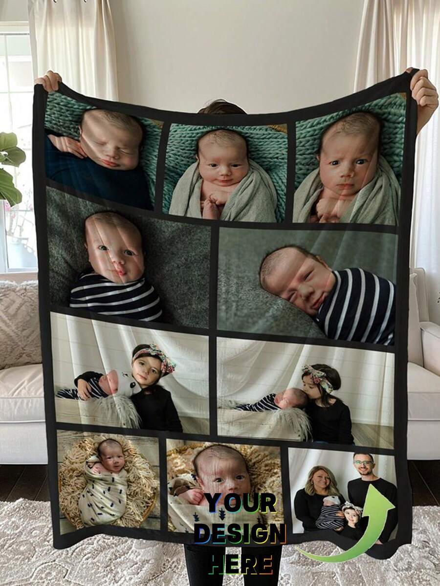 1pc Customized Photo Blanket, Customize Family/Kids Memory Photo Fleece Blanket - Multicolor - View 1