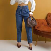 Women's High Waisted Marbled Mom Jeans - 藍色 - 查看 5