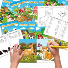 Paquete de 6 libros para colorear infantiles - Temas de animales de granja/cuidado de la piel y maquillaje, libros para colorear de juegos de fiesta, dibujos animados, entrenamiento de habilidades motoras finas, juegos de unir puntos para colorear, adecuado para niños de 3 a 5 años, regalo de regreso a la escuela, recuerdos de fiesta, regalo diario