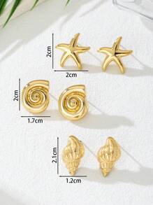 3 Paar Lässig Sommer Insel-Urlaubs Stil goldene Seestern & Muschelohrringe Set, geeignet für Frauen für Strandurlaub/Alltag