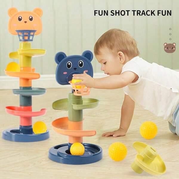 1pc Kids 3/5/7 Tracks Basketball Shooting Game Toy, Cartoon Basketball Board Early Education Puzzle Exercise Baby's Grasp Capacity & Concentration, Track Ball Stacker For Birthday, Thanksgiving, Christmas, Halloween Gift (Some Accessory Colors Random)