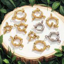 1pc 304 Stainless Steel 18K Gold Plated Round Spring Lobster Clasp Necklace Bracelet Connector, DIY Jewelry Making Accessory