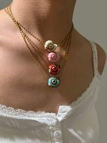 Nuevo collar de mujer de acero inoxidable con cuentas y colgante de concha cerámica, collar de moda multicolor personalizado para vacaciones, viajes y uso diario