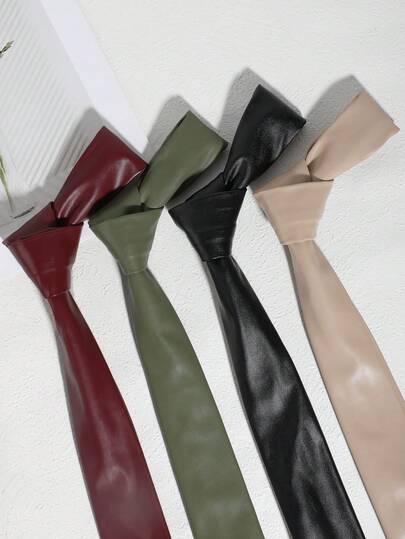 1 pezzo Cravatta stretta da uomo in colore unito in PU da 5 cm, adatta per uso quotidiano, uscite, lavoro, scuola, feste