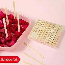 100pcs/200pcs/300pcs, High-Quality Wooden Fruit Fork, Disposable Dinner Fork, Perfect For Party Events, Suitable For Cocktail, Fruit, Pastry, Dessert, Bamboo Mini Fork, Appetizer Fork
