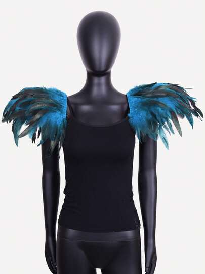 Men'S And Women'S Gothic Style Black Medium-Sized Faux Feather Shoulder Epaulettes For Red Christmas Party Carnival, Made Of Polyester Fiber, Perfect For Cosplay And Costume Props Halloween Halloween Accessories