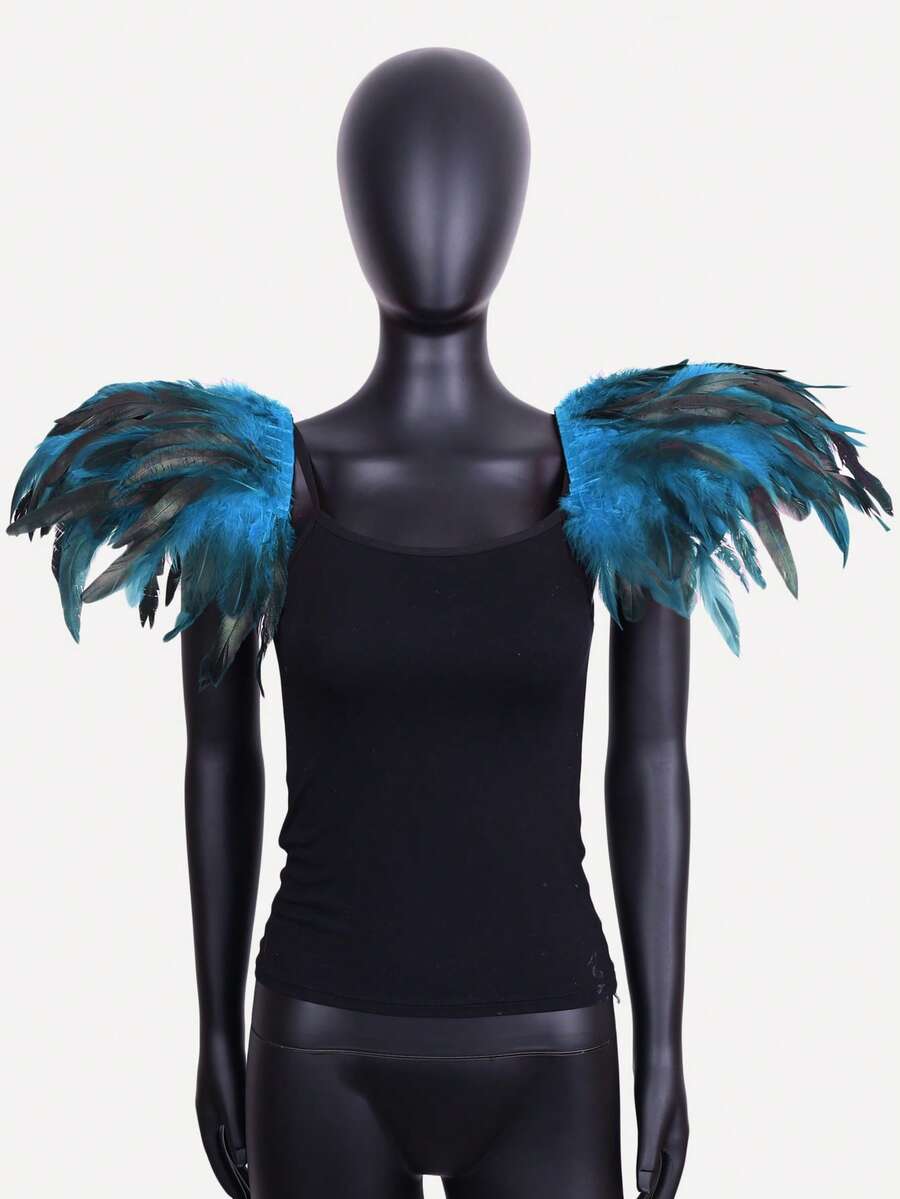 أكتاف زخرفية بريشات صناعية سوداء متوسطة الحجم بطراز جوثي للنساء والرجال، مناسبة لحفلات عيد الميلاد الحمراء والكرنفالات، مصنوعة من ألياف البوليستر، مثالية لتنكرات وأدوات الزي في مناسبات الهالوين - A - مشاهدة 1