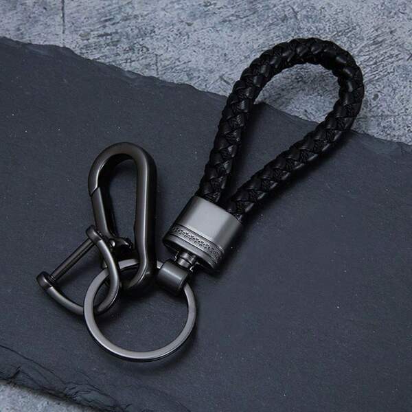 1pc Braided Rope Keychain With Lock, Men Key Holder For Motorcycle, Anti-Lost Car Key Ring Charm
