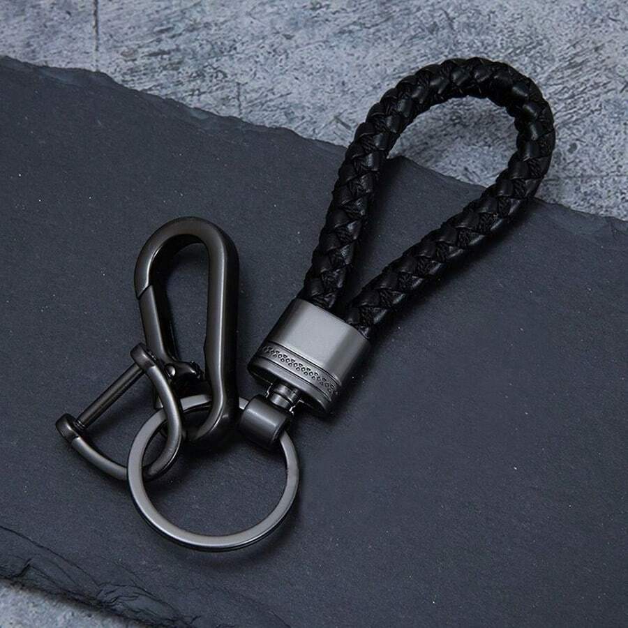 1pc Braided Rope Keychain With Lock, Men Key Holder For Motorcycle, Anti-Lost Car Key Ring Charm