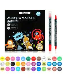 12/24/26/36 Colors Waterproof Dual Tip Acrylic Paint Pens, Dot & Fine Tip Premium Coloring Drawing Markers Set For Wood, Rock Painting, Canvas, Glass, Ceramic Surfaces And DIY Crafts Making Art Supplies,School Office Supplies, Halloween And Christmas Party Supplies