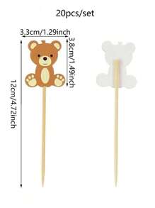 20pcs Of Cute Teddy Bear Cupcake Decorations, Toothpicks, Cocktail Sticks, Kimchi, Dessert Fruit Forks, DIY Cupcake Decorations For Weddings, Birthday Parties, Bridal Showers, Graduation Decorations, Wedding Party Decorations, Tableware Accessories