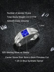 AIHUASI 1pc Luxury Certified 925 Sterling Silver Hypoallergenic Wedding Rings For Men Solitaire 6*6mm 1.25 Carat Princess Cut Dazzling Blue Synthetic Spinel Vintage Party Eternity Engagement Ring Fine Jewelry Gift