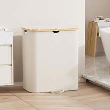 Cesto de ropa sucia con tapa y bolsas extraíbles, 150L, plegable y grande, con 2 divisores, cesta para ropa sucia con asas, organizador de cesta de lavandería doble de color beige para dormitorio, cuarto de lavado, universidad - Beis - Ver 9