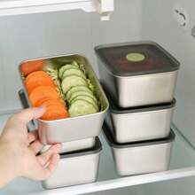 1pc/2pcs SUS304 Stainless Steel Food Storage Containers With Airtight Lids, Thickened Meal Prep Containers For Camping, Picnic, Refrigerator Food Storage
