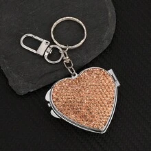 1pc Crystal Metal Heart Shaped Keychain Mirror Charm, Portable Compact Makeup Mirror Shiny Decor School Letter Car Accessories Cute Goth Y2k Halloween Accessories Teachers Day - Mirror Heart - View 12