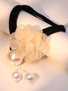 3pcs/Set Bohemian Floral Faux Pearl Necklace & Earrings Set, Elegant Taste