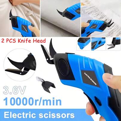 Battery Operated Cordless Electric Scissors,   Cardboard Box Cutter Heavy Duty Fabric Scissor, With 2 Blades Cutting For Fabric, Carpet, Leather, Cardboard