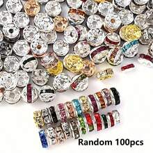 100pcs Silver Crystal Rhinestone Beads, Suitable For Bracelet, Necklace Jewelry Making, DIY Components - Rhinestone Spacer Beads - View 14