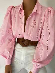 Conjunto de ropa de vacaciones de mujer verano Vaiaye de unicolor, tipo bohemio, con blusa bordada y calada, apropiada para vacaciones y uso diario