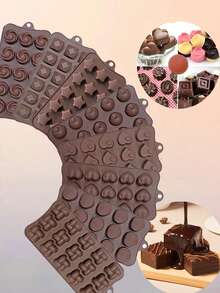 各种硅胶巧克力和糖果模具 - 不粘，包括花朵、心形、郁金香、玫瑰形状，适合 DIY 烘焙和工艺品 - 棕色 - 查看 7