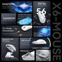 ATTACK SHARK X6 Lightweight Wireless Gaming Mouse With 3 Modes, Wired 2.4G Bluetooth 5.2, Charging Dock With Up To 26K DPI RGB Backlight, Suitable For Laptops