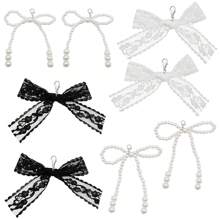 8pcs Lace Bow Shoe Charms For Sneakers Pearl Shoelace Black White Bow Pendant Accessories Decorations Clips Jewelry For Keychain Cellphone Strap
