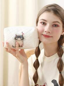 Cat Pattern Double-Sided Printed Diamond Grid Octagonal Makeup Bag Multifunctional Carry On Bag - Suitable For Girls Portable Toiletries Zipper Storage Bag For Women's Cosmetics And Travel Essentials Zipper Makeup Bag - Multicolor - View 15