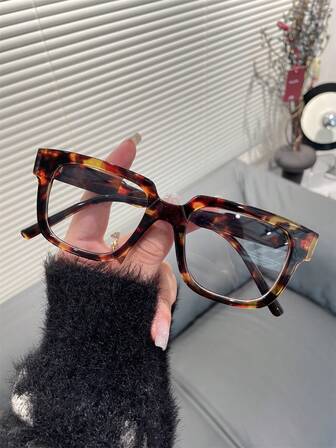 1 pieza Gafas cuadradas de decoración con marco transparente de estilo retro Y2K, con marco transparente gris y lentes brillantes negros, accesorios de moda para mujer