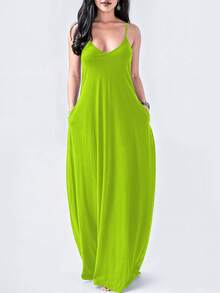 Maxi Slip Dress Elegant Casual Lady Women Xally 30 Bags - 青檸色 - 查看 1