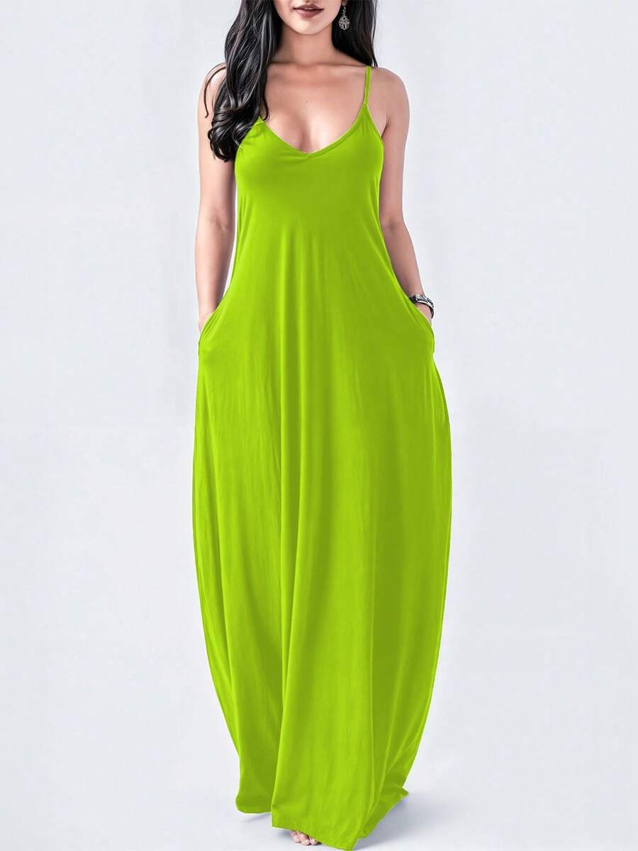 Maxi Slip Dress Elegant Casual Lady Women Xally 30 Bags - 青檸色 - 查看 1