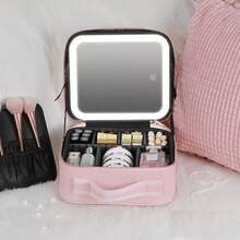 NetHong Professional Large Portable Storage Beauty Makeup Box,Adjustable Brightness In 3 Color Scenarios, Waterproof Makeup,Makeup Bag With LED Mirror Vanity Case Beauty Box Make Up Travel,Pink - Pink - View 2
