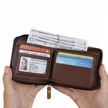 1pc Retro Zipper Men's Wallet, Minimalist Business Large Capacity Men's Credit Card Holder, Suitable For Men, Young Professionals And Office Workers, Great For Business Trip, Outing And Travel Wallet Mini Wallet Purse Wallet Card Wallet